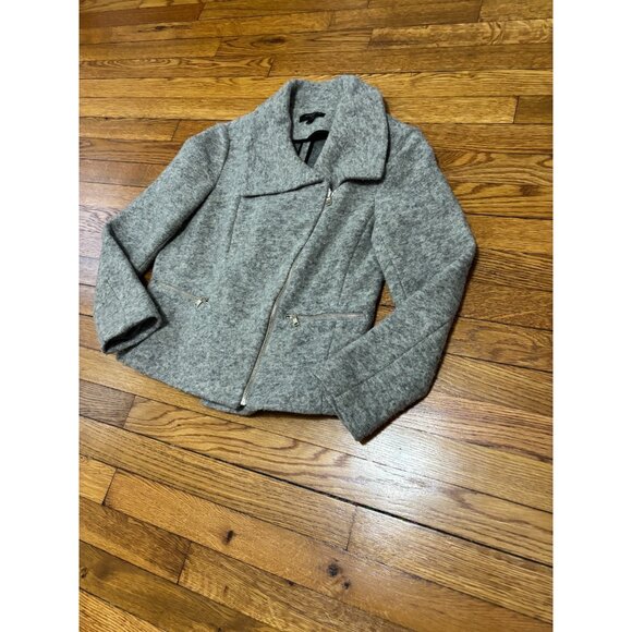 Ann Taylor Womens Boiled Wool Coat Size MP Petite Medium Gray Zip Up Pockets - Picture 2 of 8